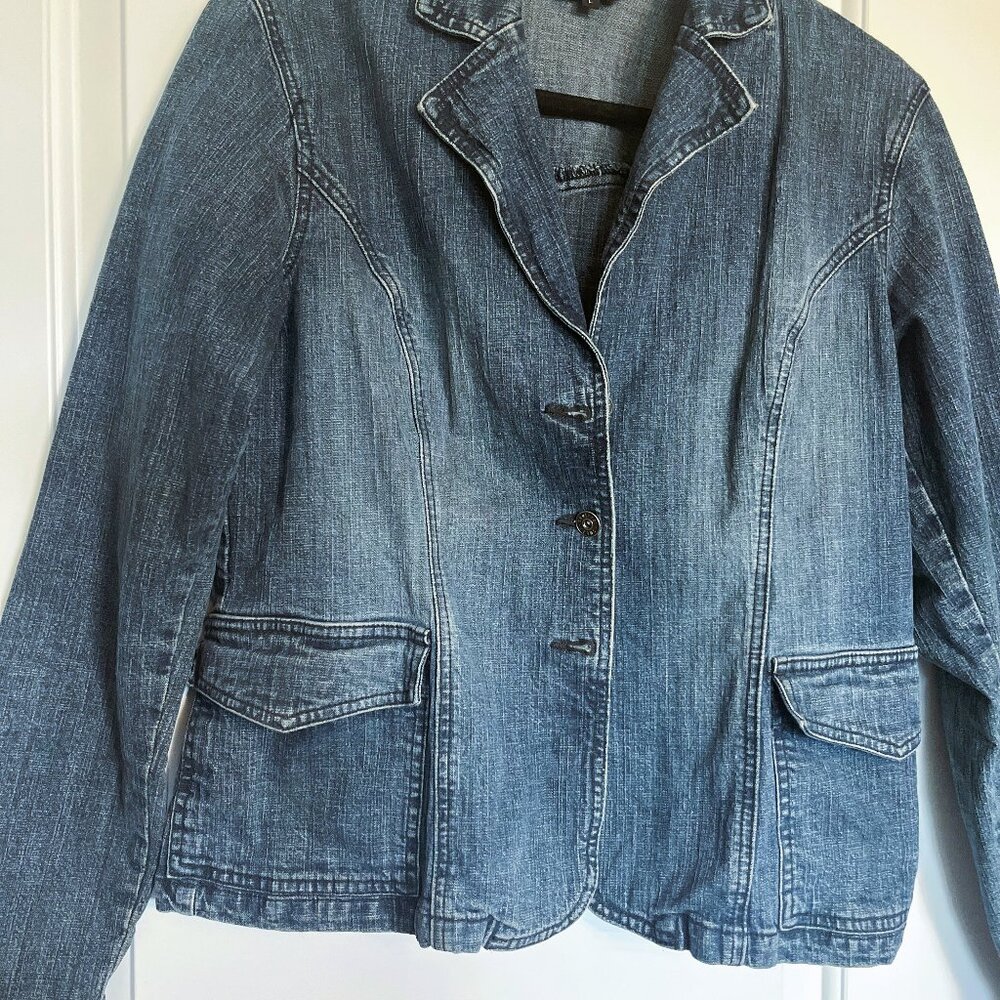 Contrast Denim Blazer – Fitted Cotton Jacket – Size M/L – Washed Blue